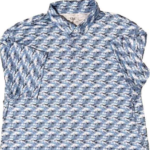 1764 Performance Golf Polo Shirt Mens 2XL Short Sleeve Blue Flock of Birds Print - Picture 1 of 13